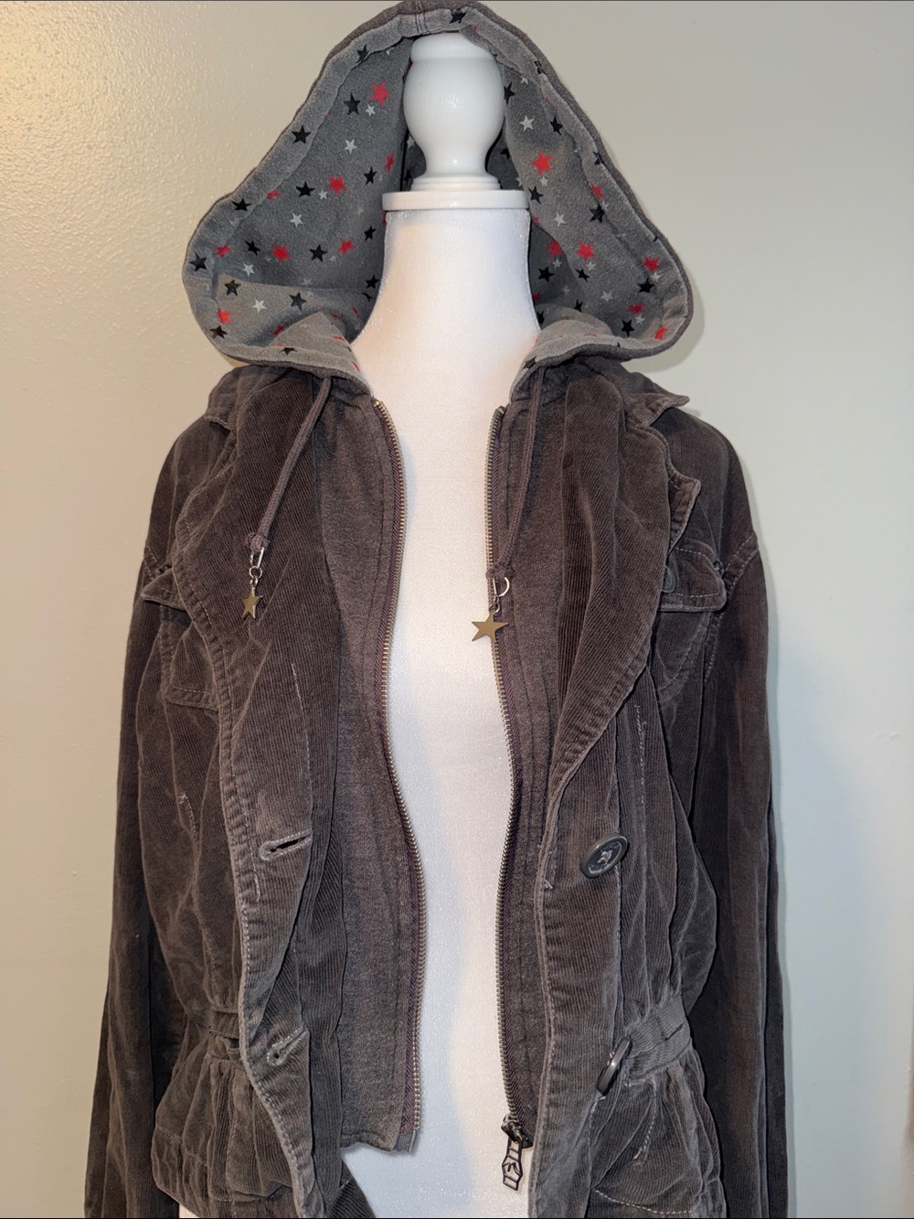 Women's Brown Corduroy Blazer Jacket with Hood
